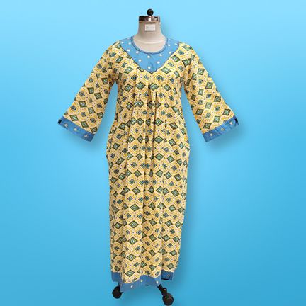 L/XL Lara Printed Cotton Dress 57" Long Jalabiya