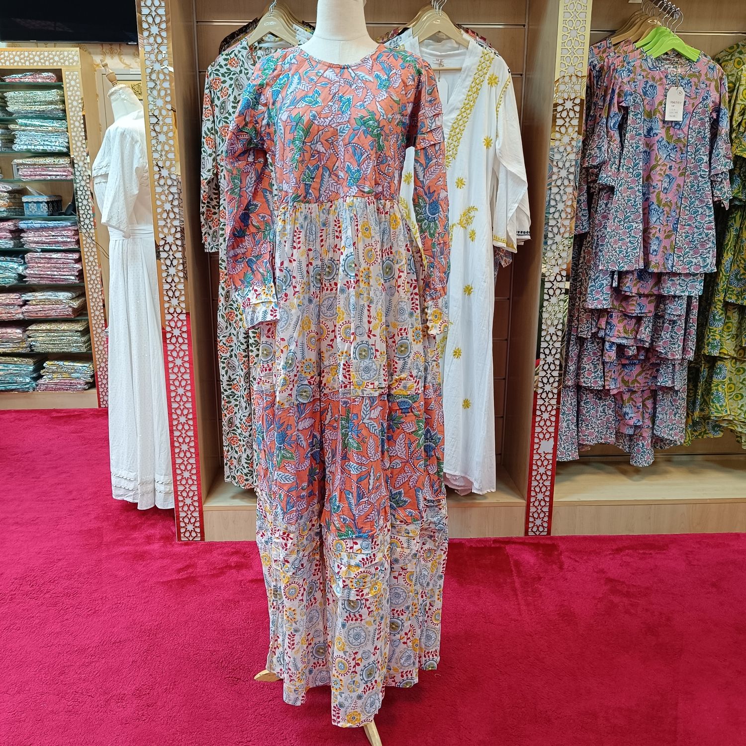 S/M Dana Printed Cotton Dress 57" Long Jalabiya