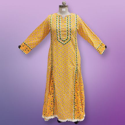 XS/S Ejlal Printed Cotton Dress 55" Long Jalabiya