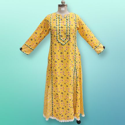L/XL Ejlal Printed Cotton Dress 57" Long Jalabiya