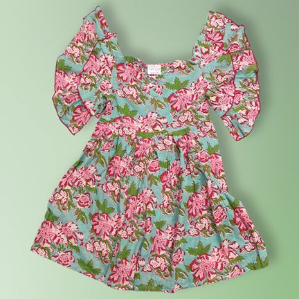 8-9 Year Amna Printed Cotton Girls Dress 42" Long Jalabiya