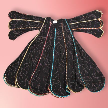 2-3 Year Meher Crystal Black Cotton Girls Dress 30" Long Jalabiya