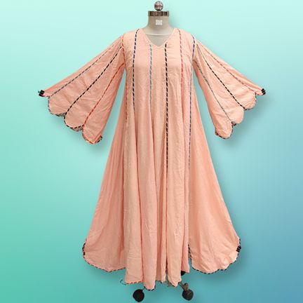 L/XL Meher Crystal Orange Plain Solid Cotton Dress 57" Long Jalabiya