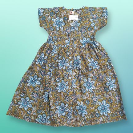 1-2 Year Precious Printed Cotton Girls Dress 26" Short Sleeves Jalabiya