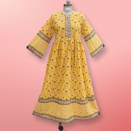 L/XL Amina Printed Cotton Dress 57" Long Jalabiya