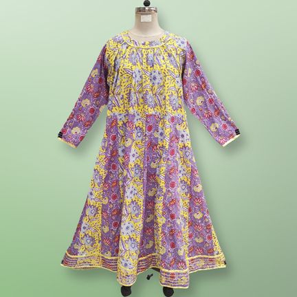 2XL/3XL Zamira Printed Cotton Dress 57" Long Jalabiya