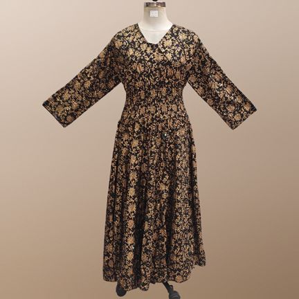 2XL/3XL Mawiya Crystal Black Golden Cotton Dress 57" Long Jalabiya