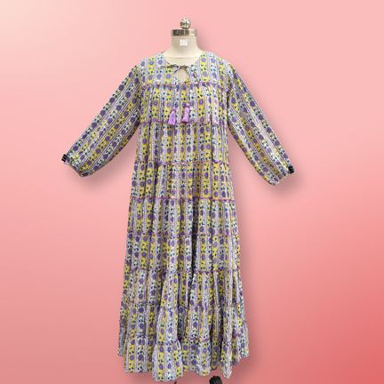 L/XL Bushra Printed Cotton Dress 57" Long Jalabiya