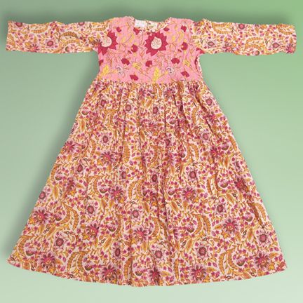 6-7 Year Special Printed Cotton Girls Dress 38" Long Jalabiya
