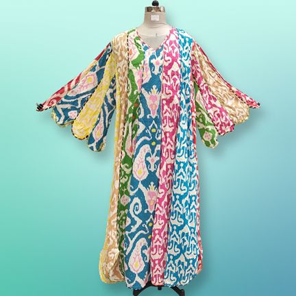 2XL/3XL Meher Crystal Multi Printed Cotton Dress 55" Long Jalabiya