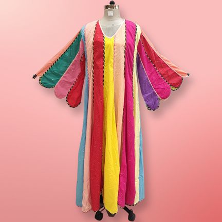 L/XL Meher Crystal Plain Multi Cotton Dress 56" Long Jalabiya