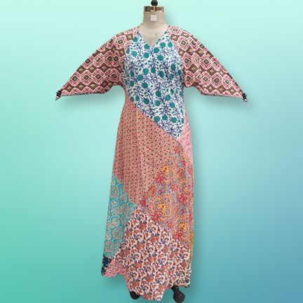 S/M Sakina Multi Printed Cotton Dress 57" Long Jalabiya