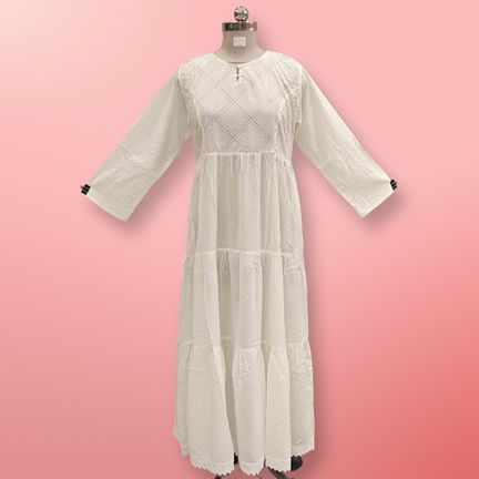 L/XL Sidra Crystal White Cotton Dress 56" Long Jalabiya