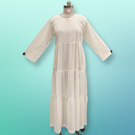 L/XL Sidra Crystal White Cotton Dress 57" Long Jalabiya