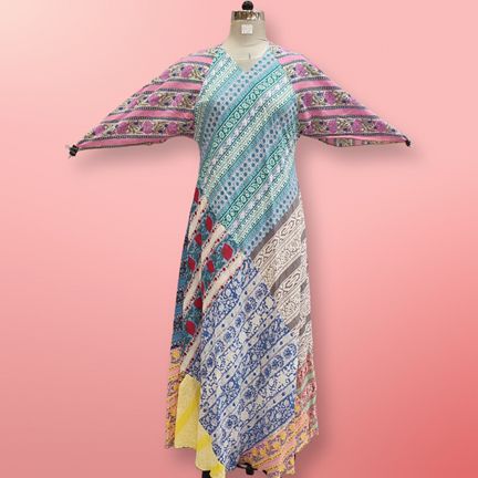 S/M Sakina Multi Printed Cotton Dress 56" Long Jalabiya