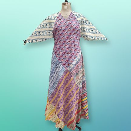 S/M Sakina Multi Printed Cotton Dress 56" Long Jalabiya