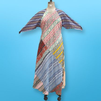 S/M Sakina Multi Printed Cotton Dress 57" Long Jalabiya