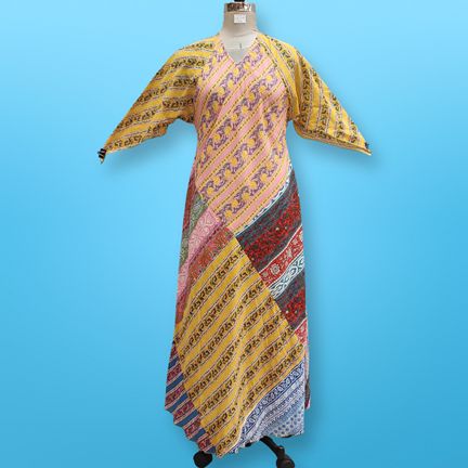 S/M Sakina Multi Printed Cotton Dress 57" Long Jalabiya