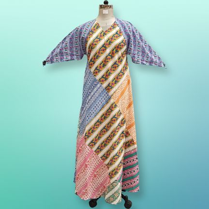 S/M Sakina Multi Printed Cotton Dress 56" Long Jalabiya