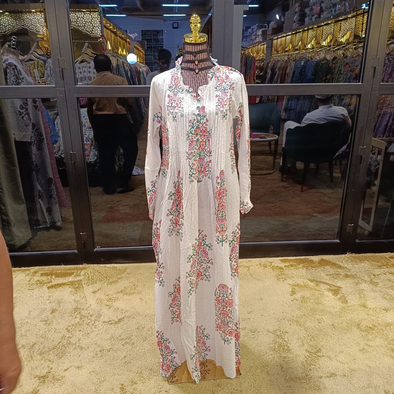 S/M Crystal Sparrow Printed Cotton Dress 57" Long Jalabiya