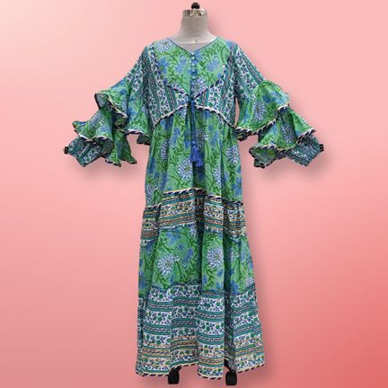 S/M Adeeba Printed Cotton Dress 57" Long Jalabiya