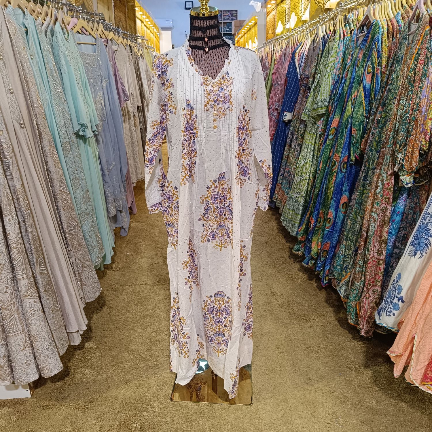 L/XL Crystal Sparrow Printed Cotton Dress 57" Long Jalabiya