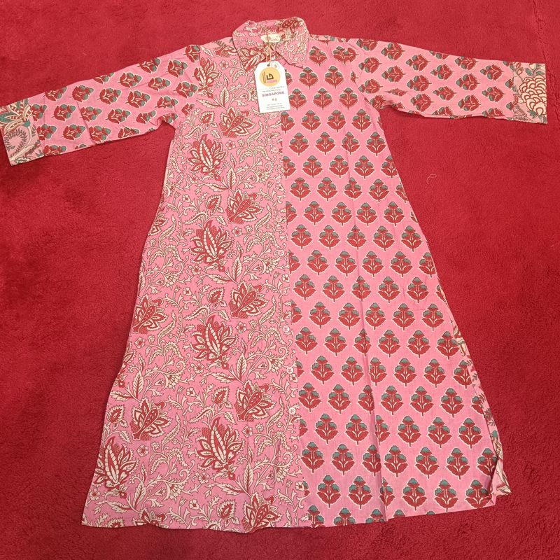 4-5 Year Singapore Pink Printed Cotton Girls Dress 35" Long Jalabiya