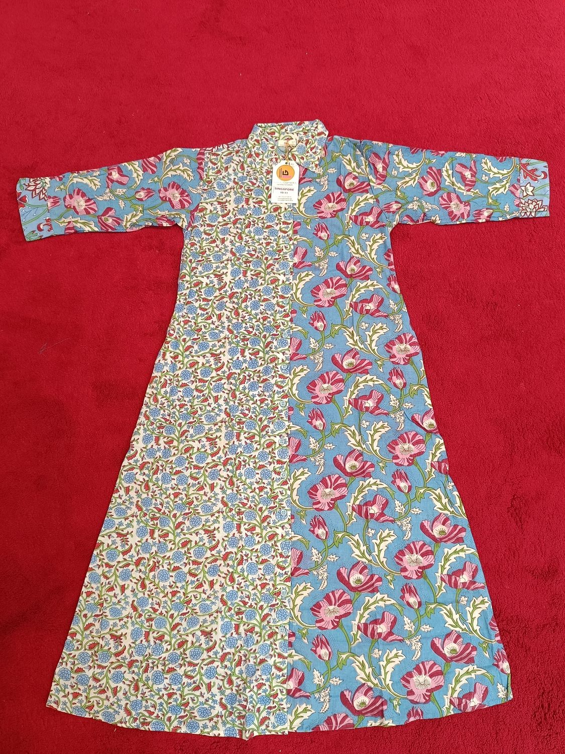 10-11 Year Singapore Printed Cotton Girls Dress 46" Long Jalabiya