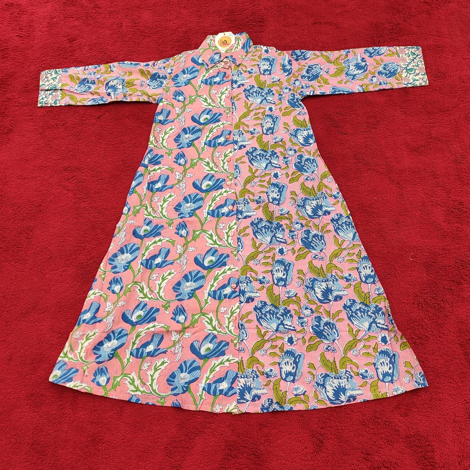 6-7 Year Singapore Pink Printed Cotton Girls Dress 38" Long Jalabiya