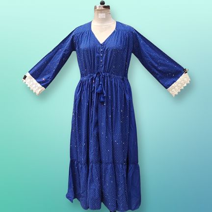 S/M Ari Crystal Blue Plain Solid Cotton Dress 57" Long Jalabiya