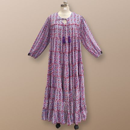 L/XL Bushra Printed Cotton Dress 57" Long Jalabiya