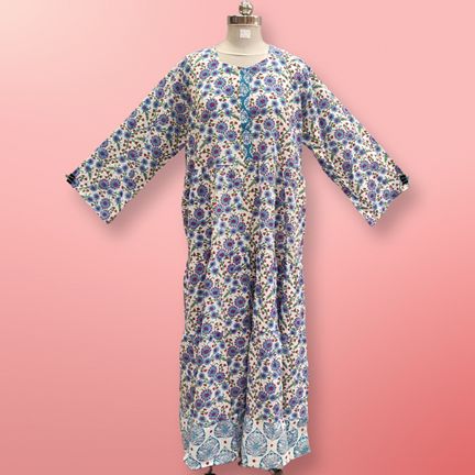 2XL/3XL Special Printed Cotton Dress 57" Long Jalabiya