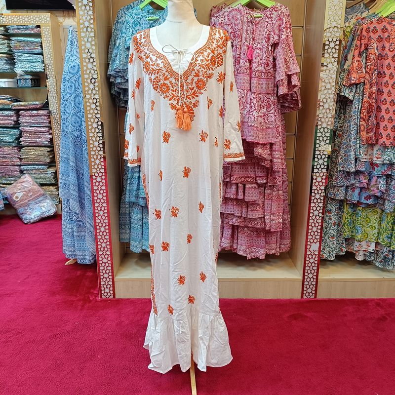 L/XL Special Embroidery Printed Cotton  Dress 57" Long Jalabiya