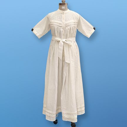 S/M Baha Crystal White Cotton Dress 57" Short Sleeves Jalabiya