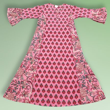 8-9 Year Marry Printed Cotton Girls Dress 41" Long Jalabiya