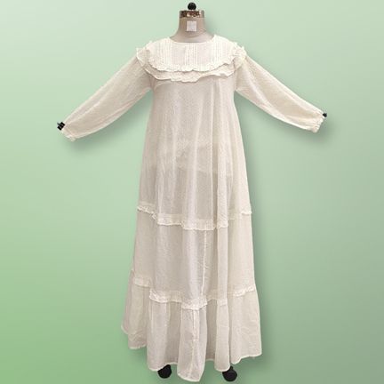 L/XL Raba Crystal White Cotton Dress 57" Long Jalabiya