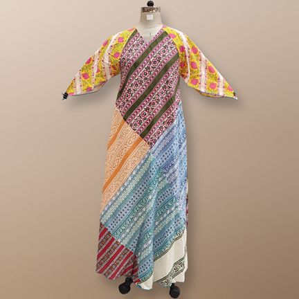 S/M Sakina Multi Printed Cotton Dress 57" Long Jalabiya