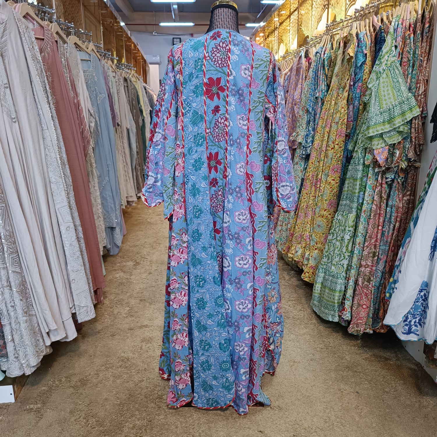 L/XL Meher Crystal Multi Printed Cotton Dress 56" Long Jalabiya