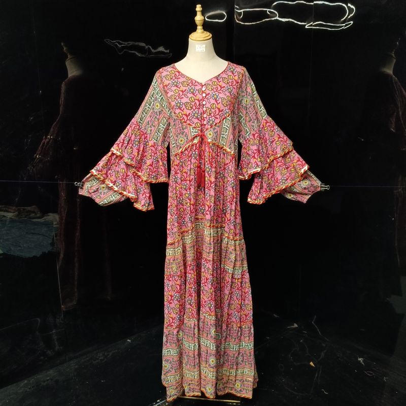 L/XL Adeeba Printed Cotton Dress 57" Long Jalabiya