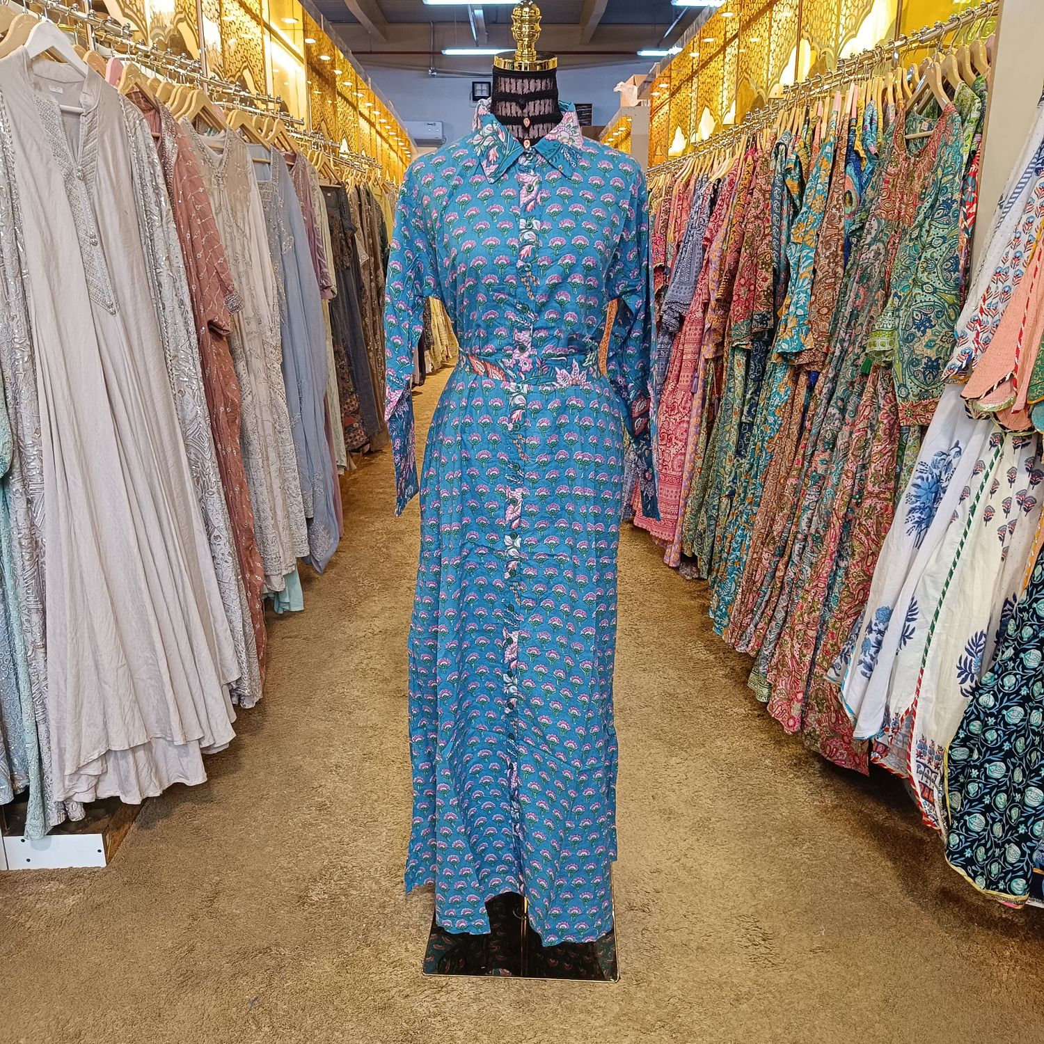 L/XL Tansy Printed Cotton Dress 57" Long Jalabiya