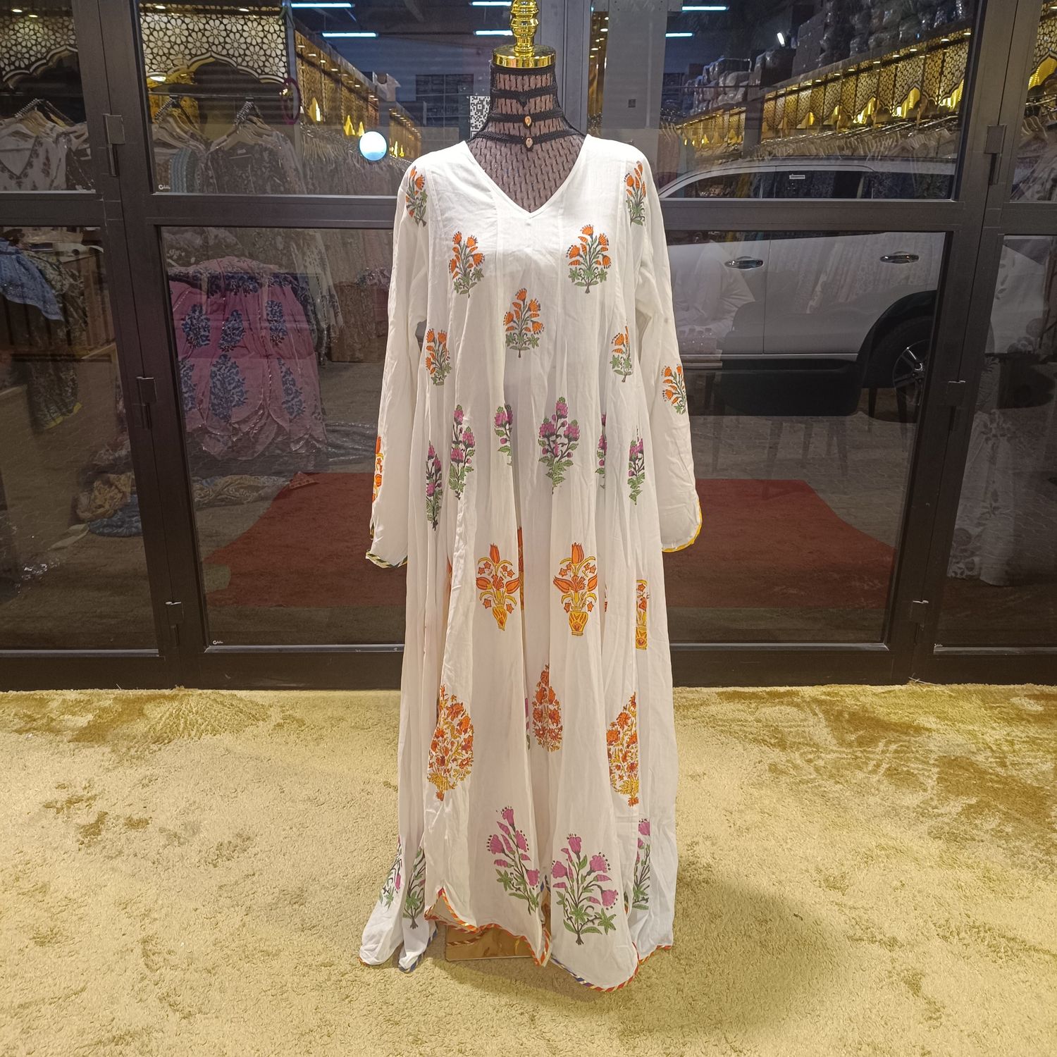 S/M Meher Multi Printed Cotton Dress 56" Long Jalabiya