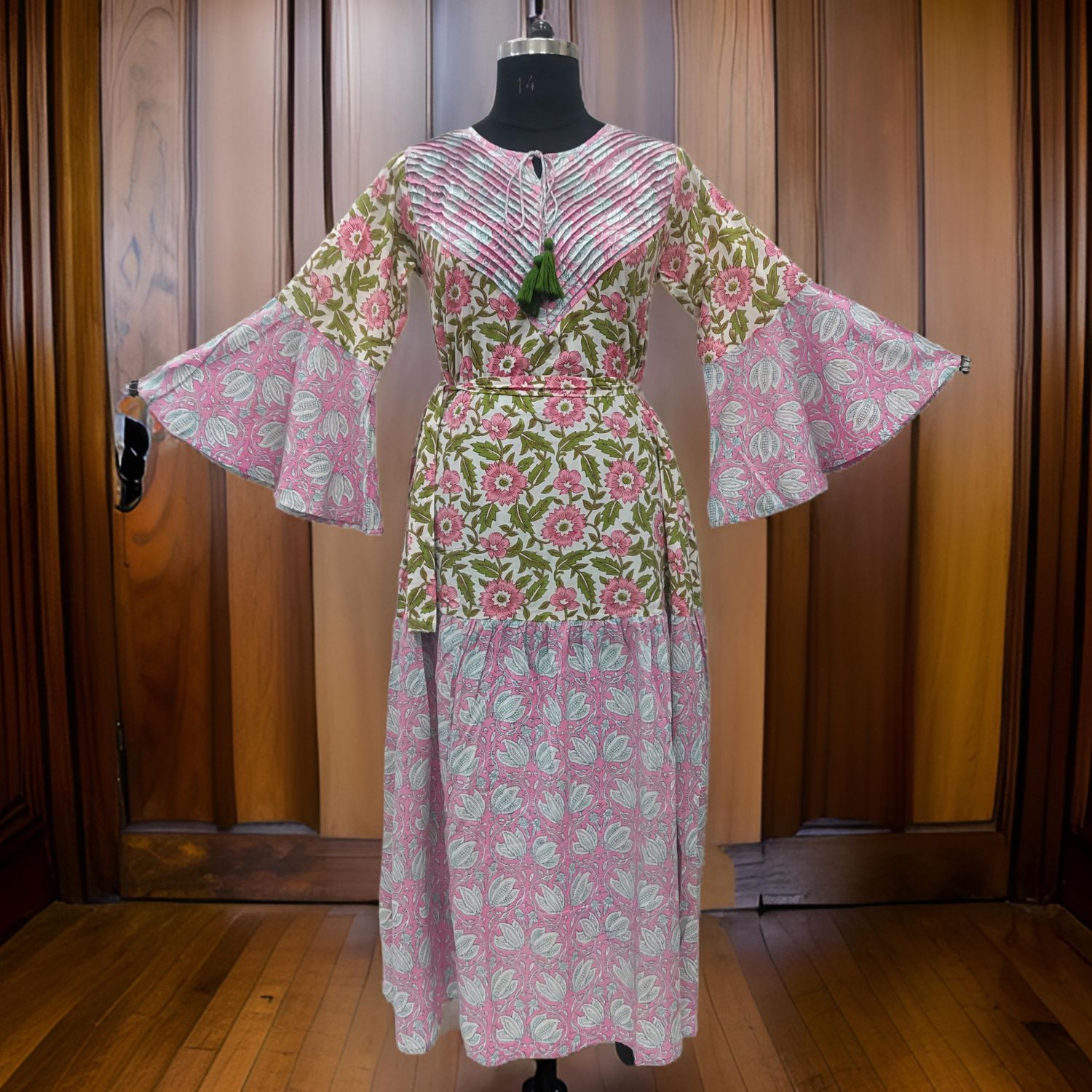 2XL/3XL Adn Printed Cotton Dress 57" Long Jalabiya