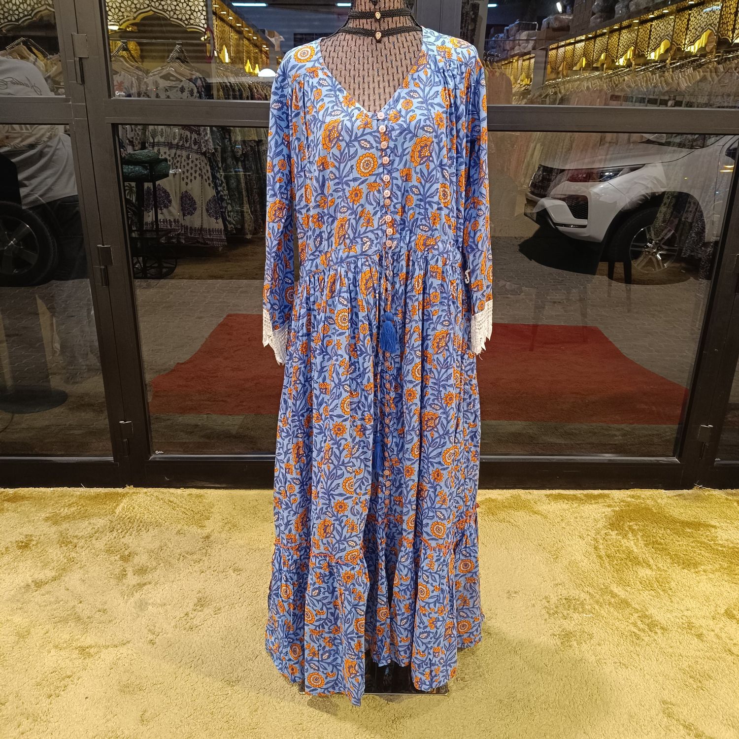 S/M  Ari Pink Cotton Dress 57" Long Jalabiya