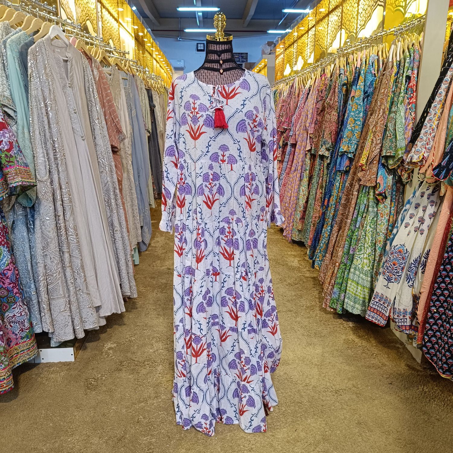 L/XL Razia Crystal Cotton  Dress 57" Long Jalabiya