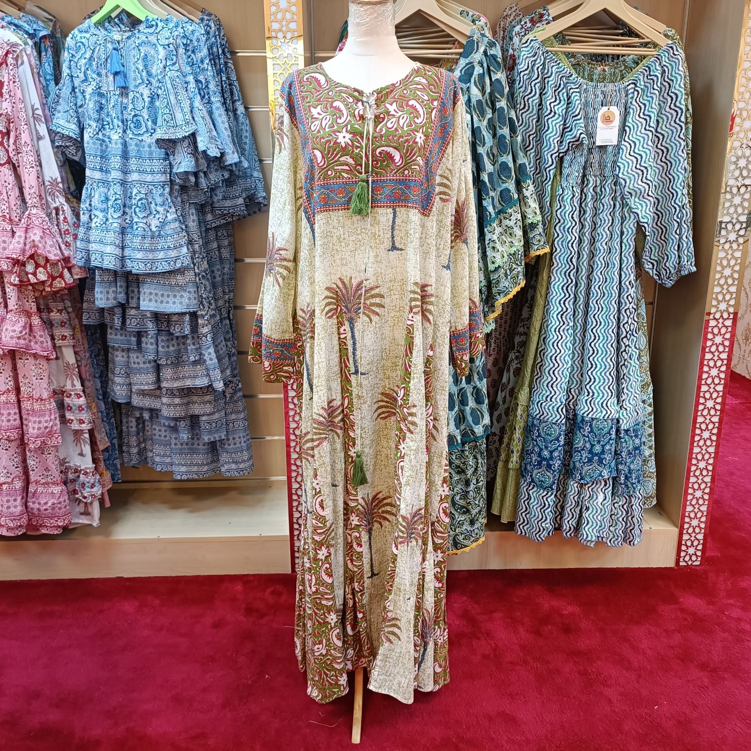 2X-3X  Anaya Crystal Printed Cotton Dress 57" Long Jalabiya