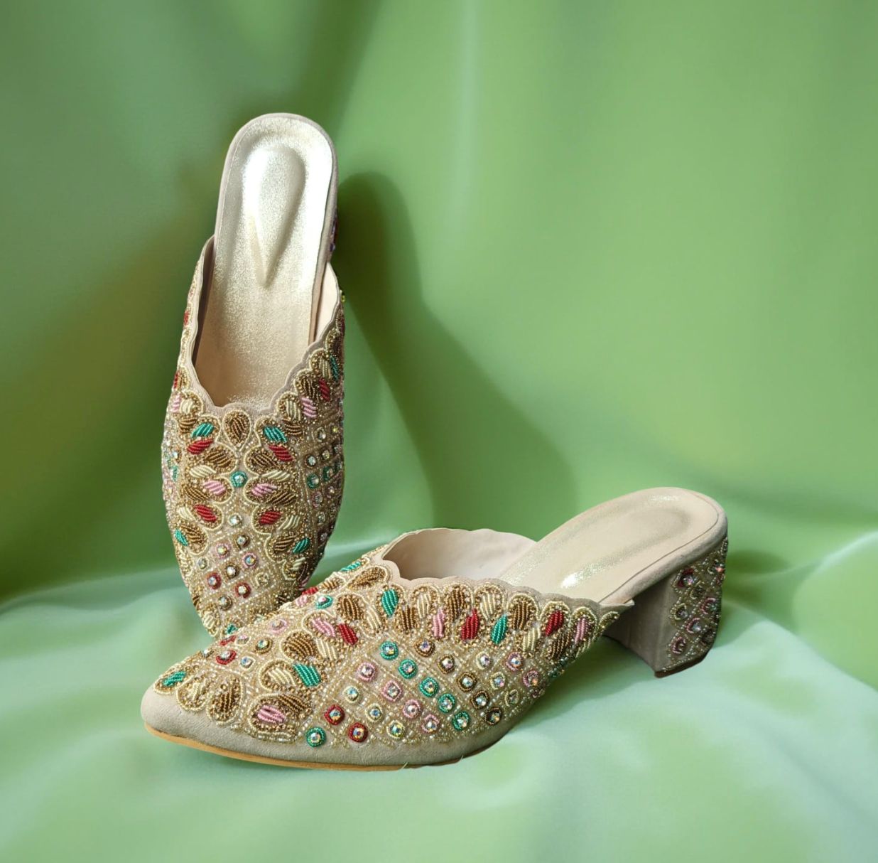 Fancy Hand Embroidered Indian Style Heels Size - 39