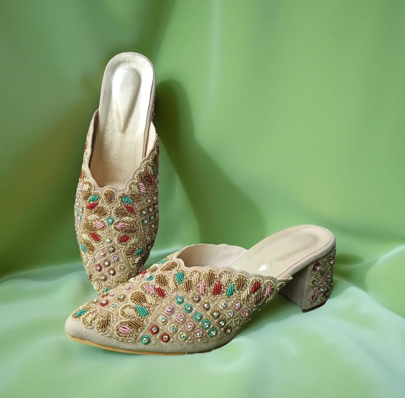 Fancy Hand Embroidered Indian Style Heels Size - 39