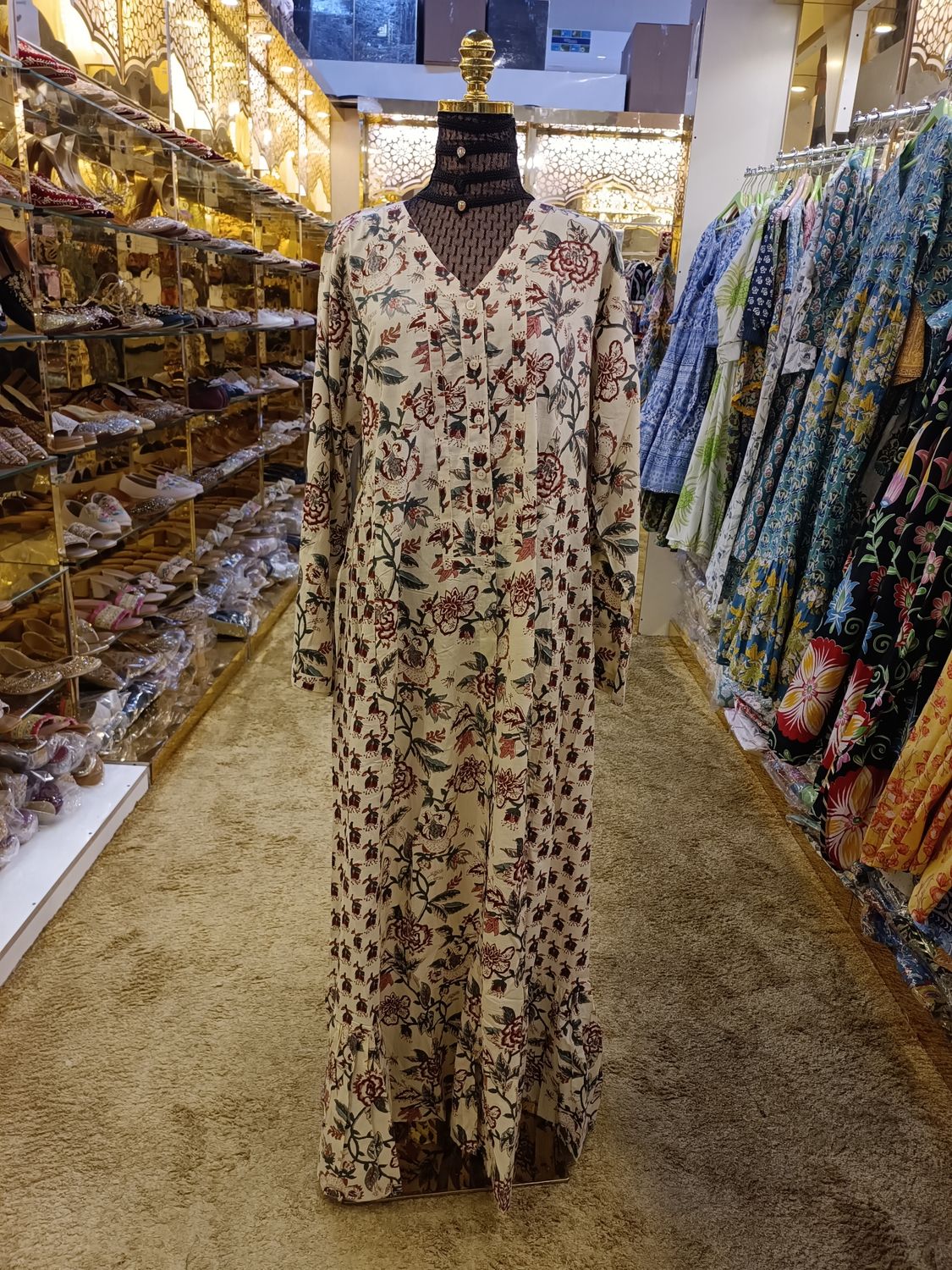 L/XL Tulip Printed Rayon Dress 57" Long Jalabiya