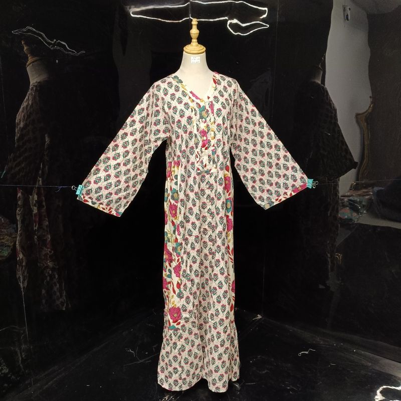 S/M Tulip Printed Cotton Dress 57" Long Jalabiya