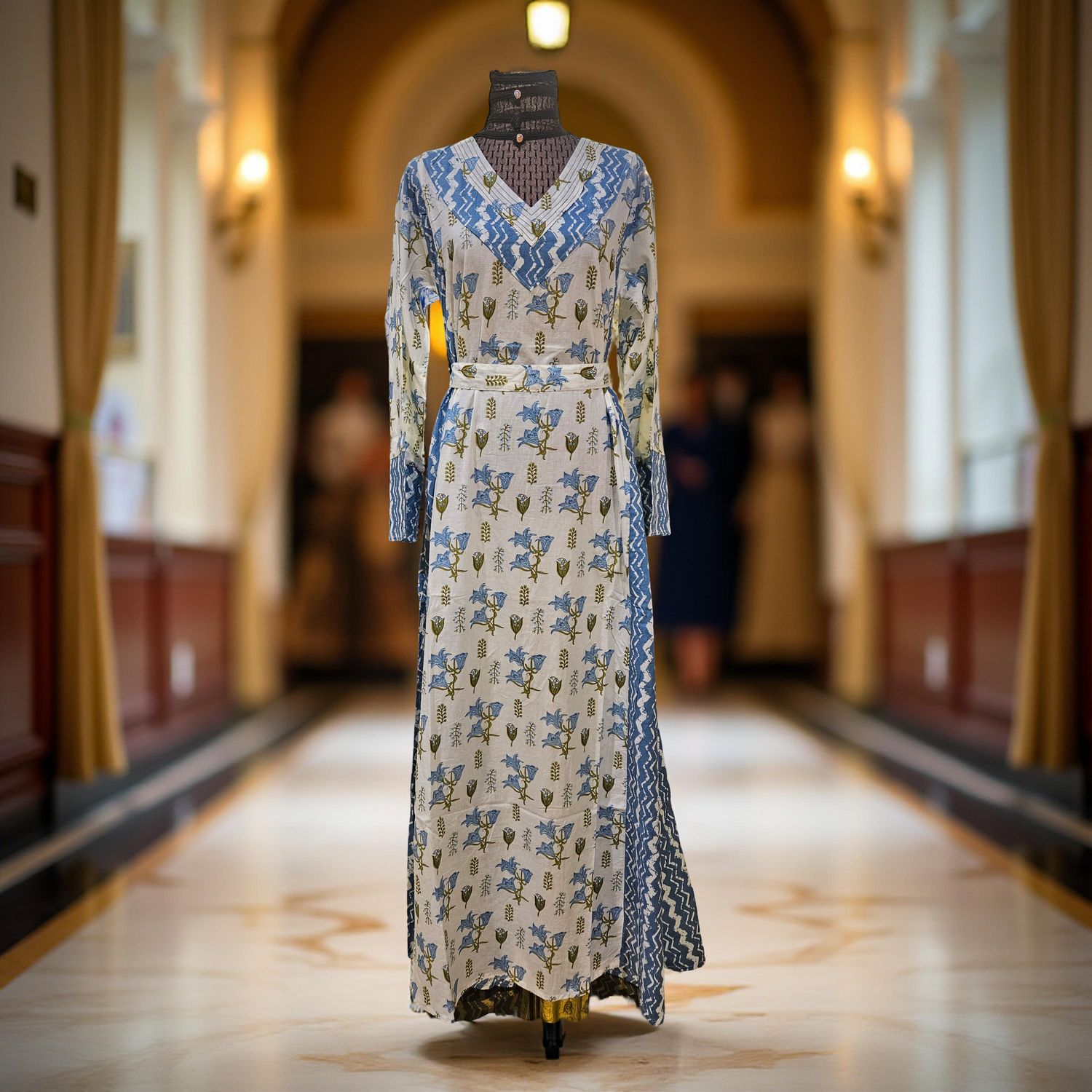 S/M Noor Printed Cotton Dress 57" Long Jalabiya